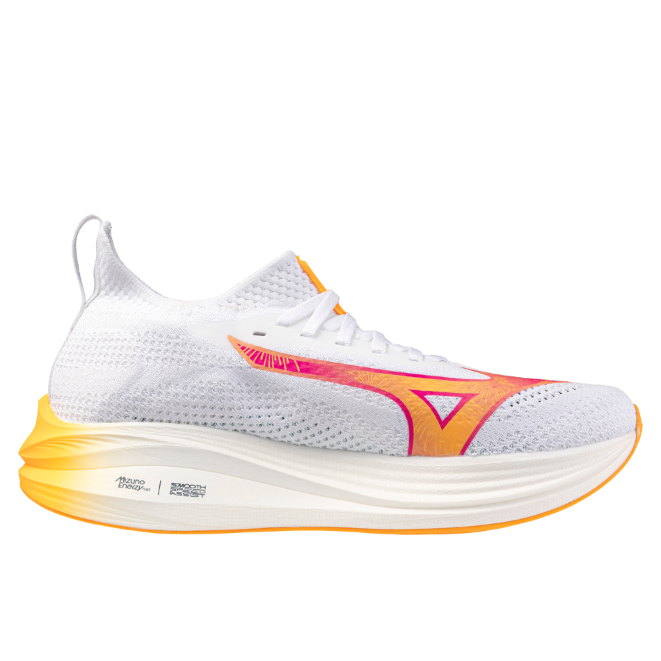 Mizuno Unisex Neo Zen Running Shoes in White/Tang Orange/Pink Tetra AW25