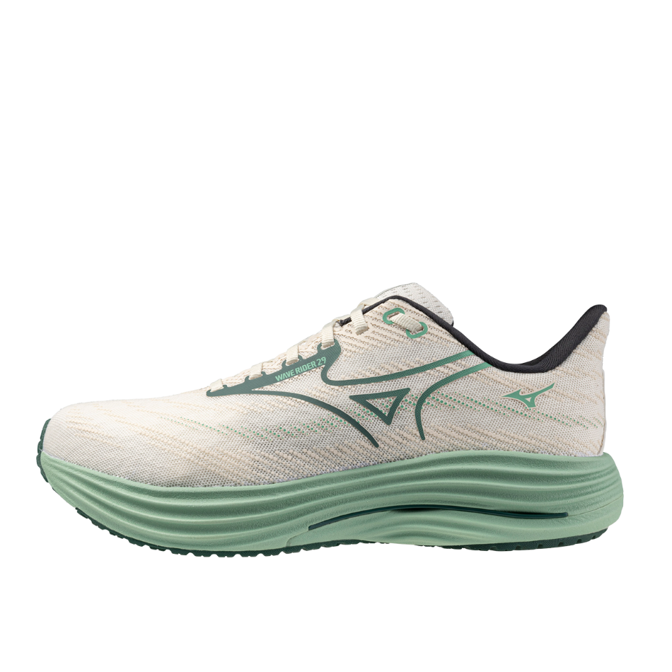 Mizuno Men's Wave Rider 29 Running Shoes in Snow White/Bistro Green/Crème De Menthe AW25