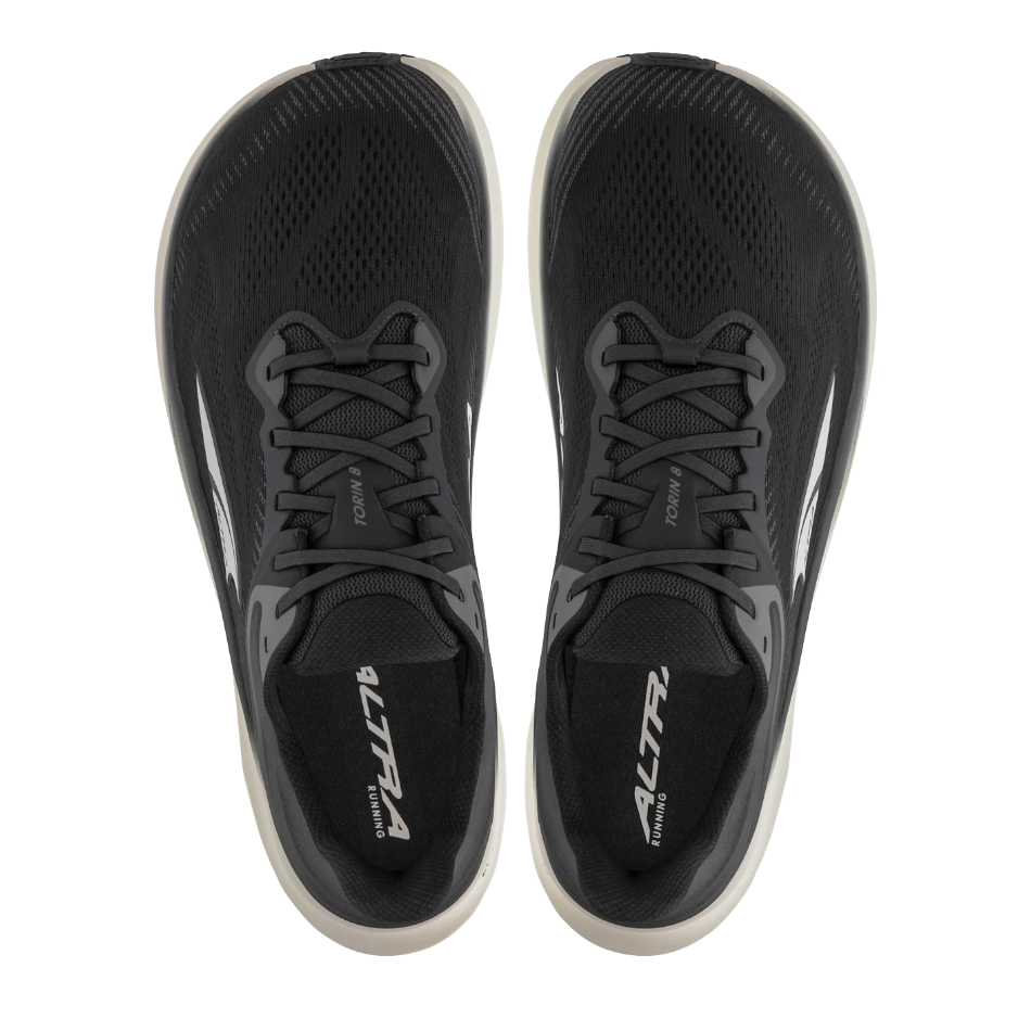 Up & Running Altra Torin 8 men's running shoes in black and white with a breathable jacquard mesh upper
