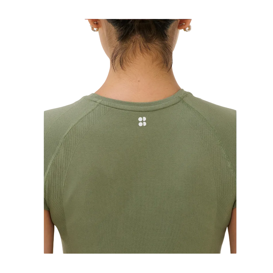 Athlete Seamless Workout T-Shirt in Bracken Green, back view