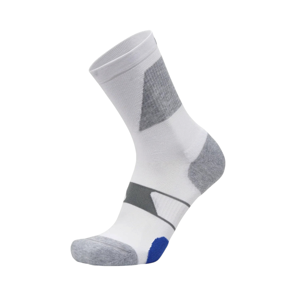 Up & Running Balega UltraGlide white mini crew running socks with grey accents and blue heel detail