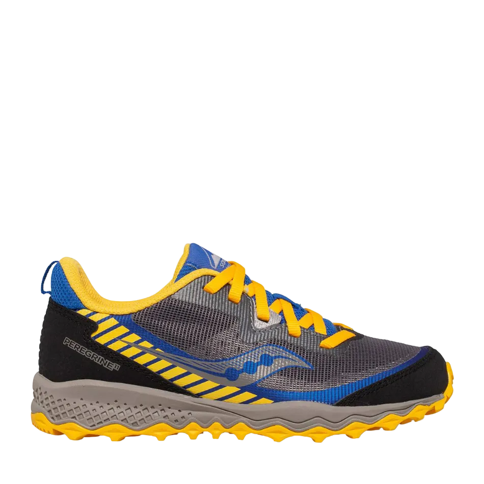Saucony Junior Peregrine 11 Trail Running Shoes in Grey/Blue/Gold AW22