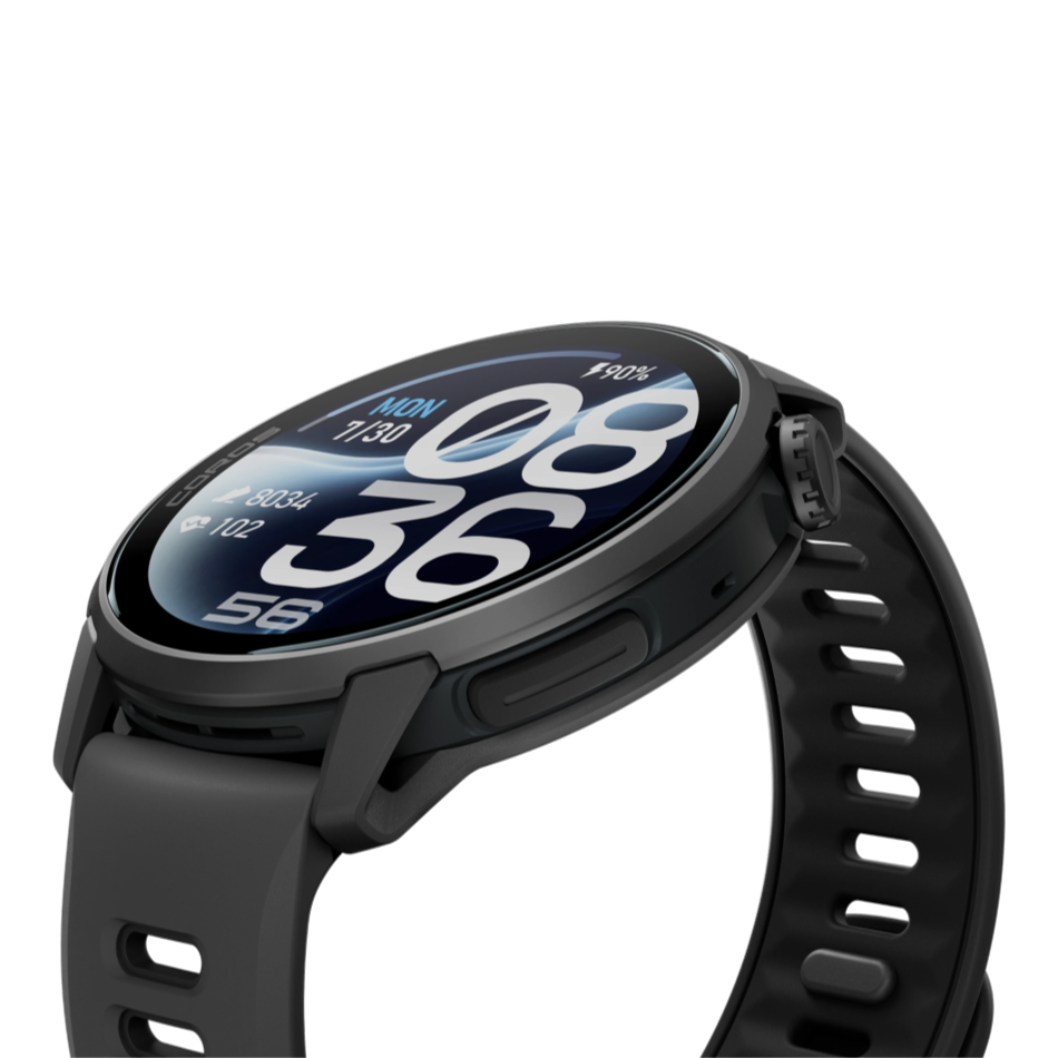Up & Running Coros Pace 4 Pro GPS sport watch in black with a sapphire glass AMOLED touchscreen and titanium bezel.