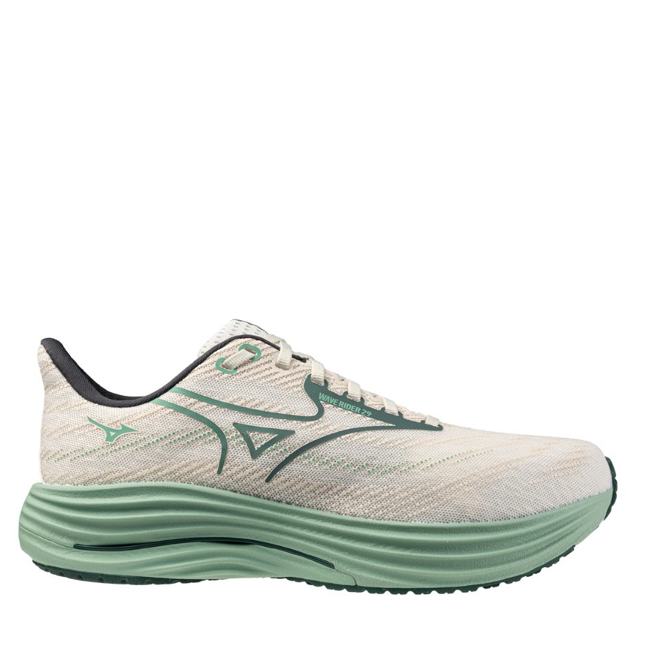 Mizuno Men's Wave Rider 29 Running Shoes in Snow White/Bistro Green/Crème De Menthe AW25