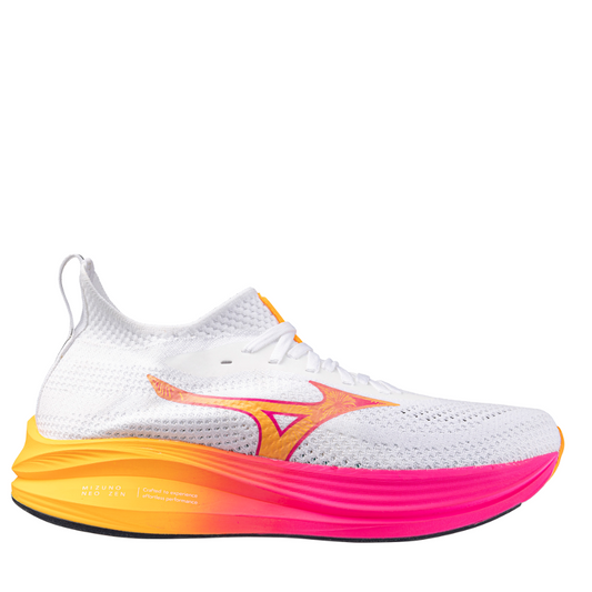Mizuno Unisex Neo Zen Running Shoes in White/Tang Orange/Pink Tetra AW25