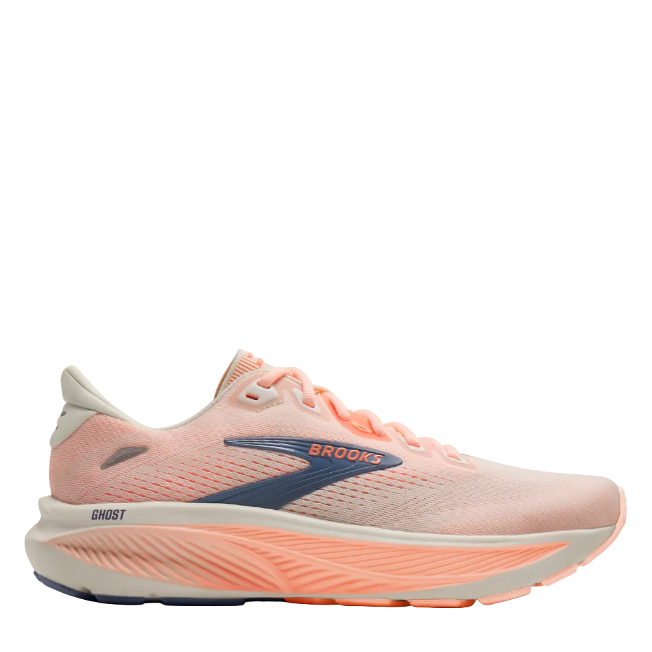 Brooks Women's Ghost 18 Wide Fitting (D) Running Shoes in Star White/Cyber Peach/Grey AW26