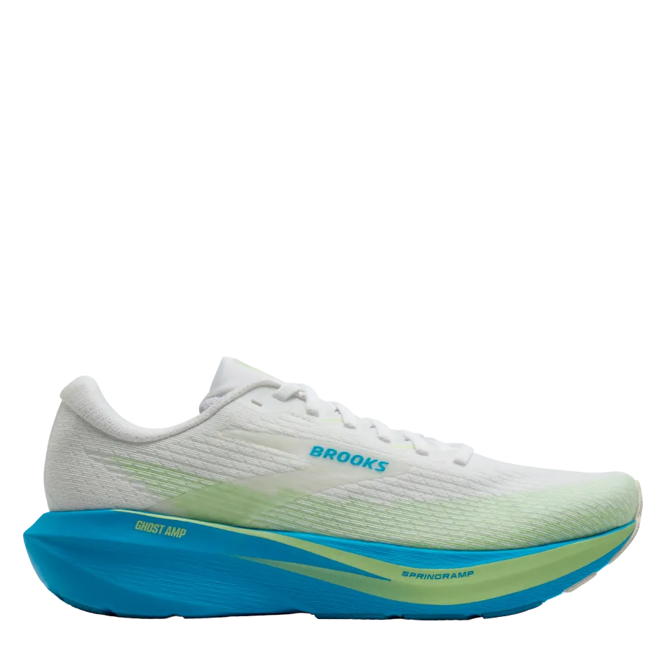 Brooks Men's Ghost Amp Running Shoes in White/Blue/Paradise Green AW26
