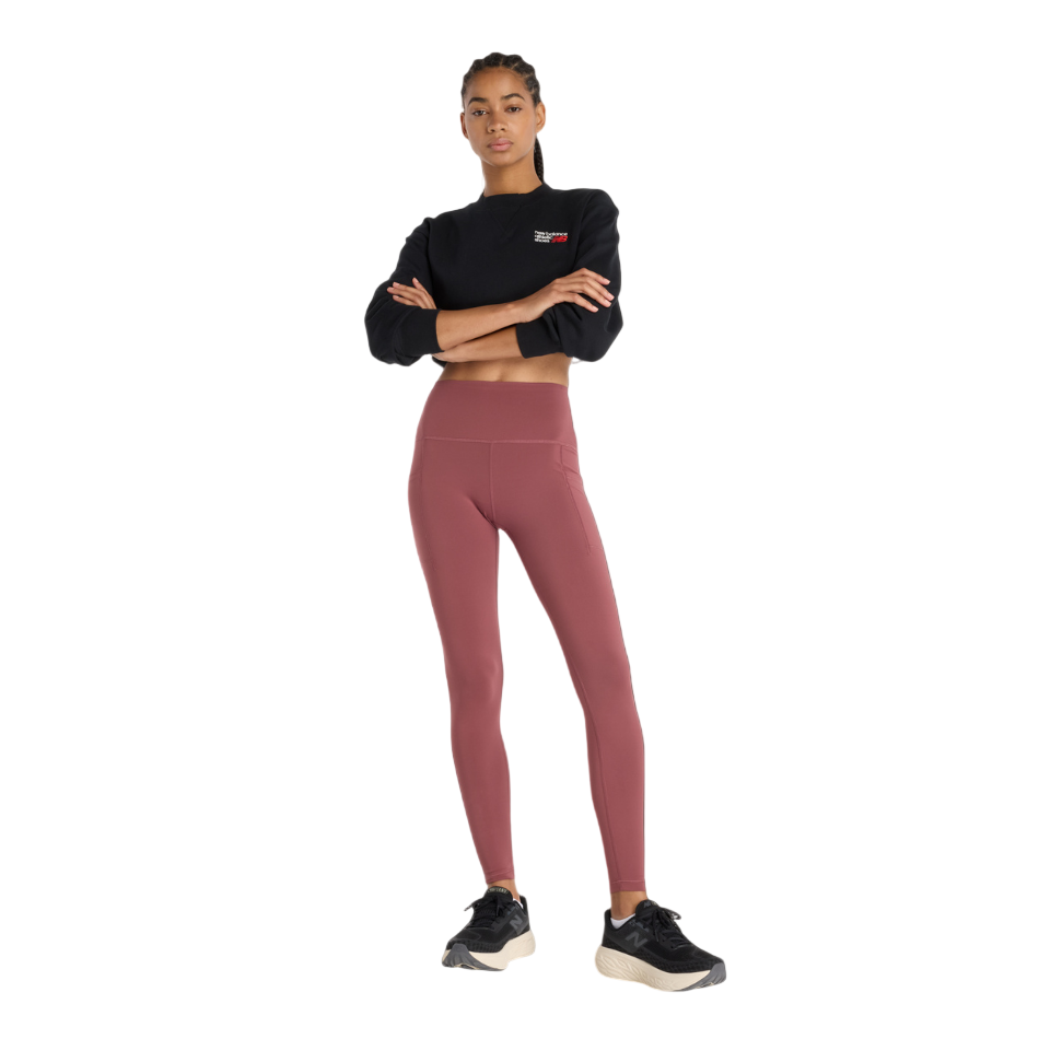 New Balance Women's Sleek Pocket High Rise Legging 27" in Washed Burgundy AW25