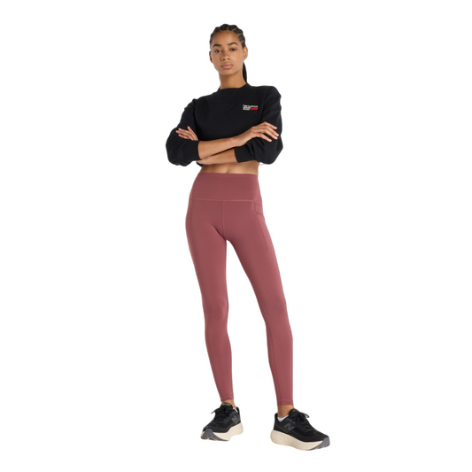 New Balance Women's Sleek Pocket High Rise Legging 27" in Washed Burgundy AW25