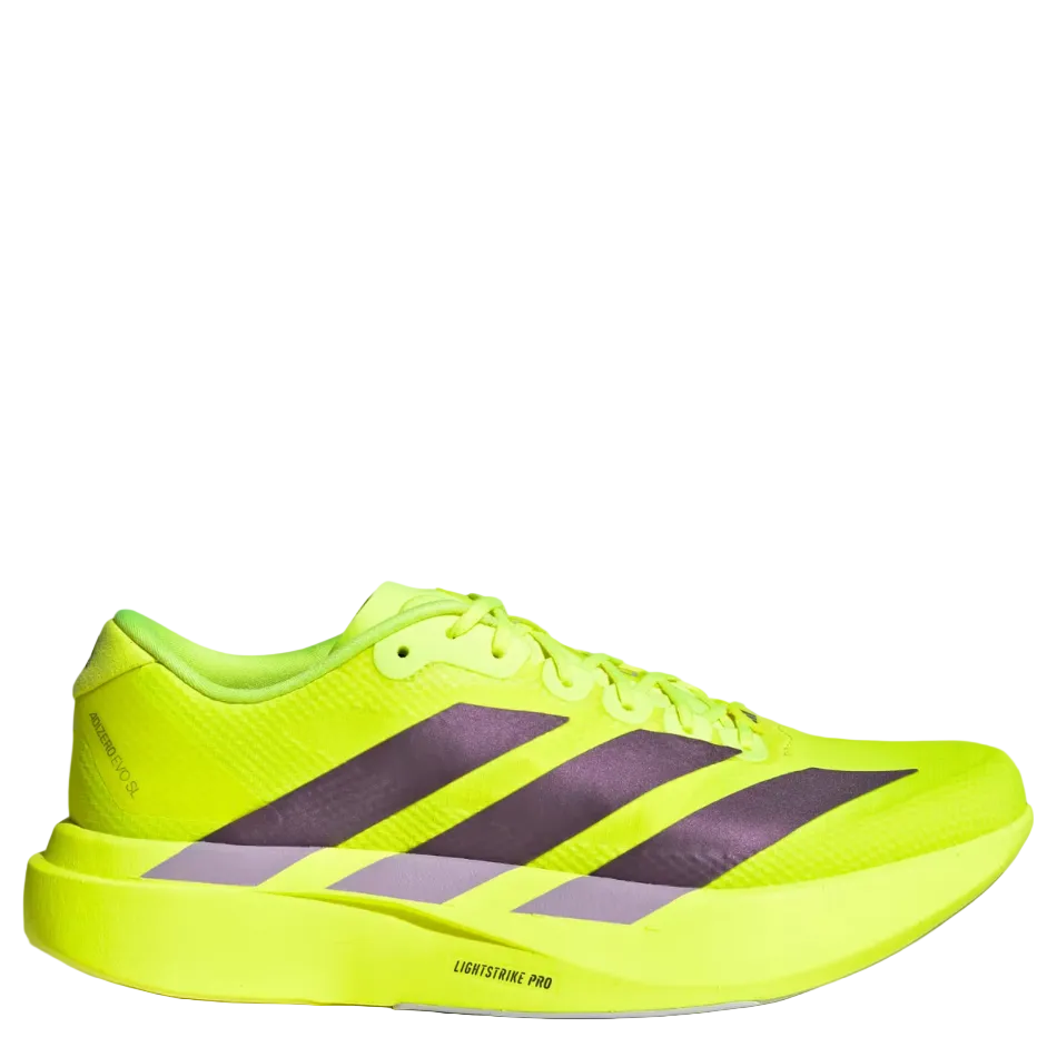 adidas Men's adizero Evo SL Woven Running Shoes in Solar Yellow/Aurora Plum/Powder Plum SS26