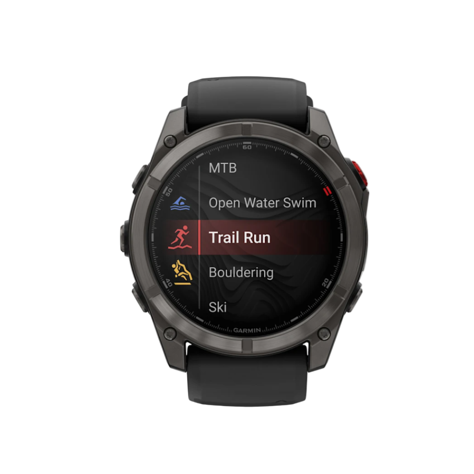 Garmin Fenix 8 Pro GPS Watch 51mm LTE in Sapphire, Carbon Grey DLC Titanium with Black/Pebble Gray Silicone Band