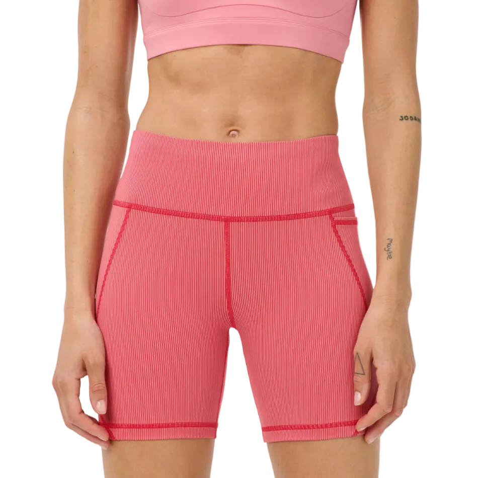 Sweaty Betty Power 6" Biker Shorts in Red Micro Stripe Print AW26