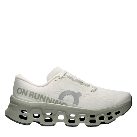 On Women's Cloudmonster 3 Running Shoes in Ivory/Tin SS26