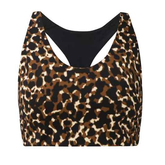 Sweaty Betty Power Racer Bra in Brown Offbeat Animal Print AW26