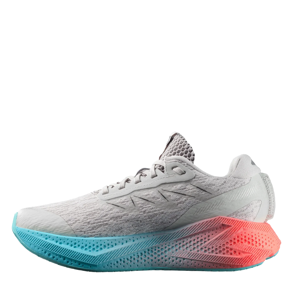 Up & Running Salomon Women's Aero Glide 4 running shoe in grey violet with a blue and orange gradient midsole