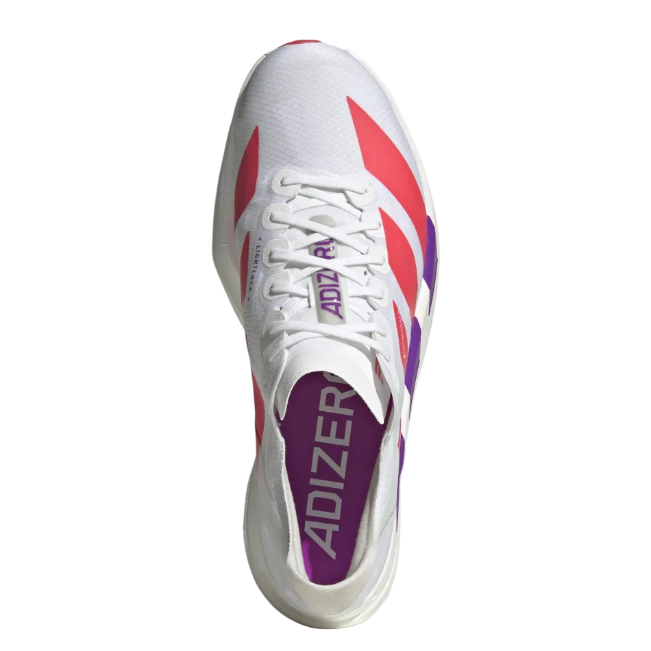 adidas Men's Adizero Adios Pro 4 Running Shoes in FTWR White/Lucid Red/Shock Purple AW26