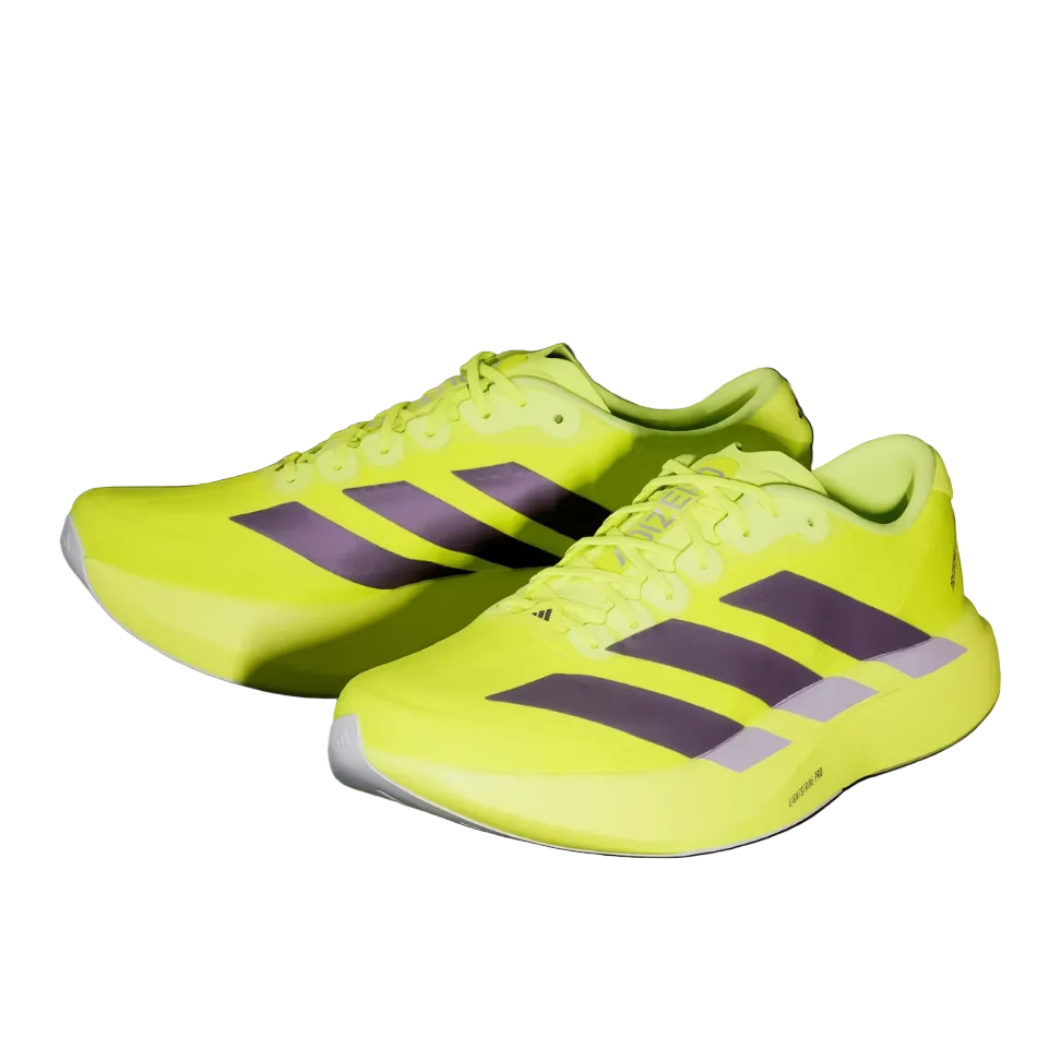 adidas Men's adizero Evo SL Woven Running Shoes in Solar Yellow/Aurora Plum/Powder Plum SS26