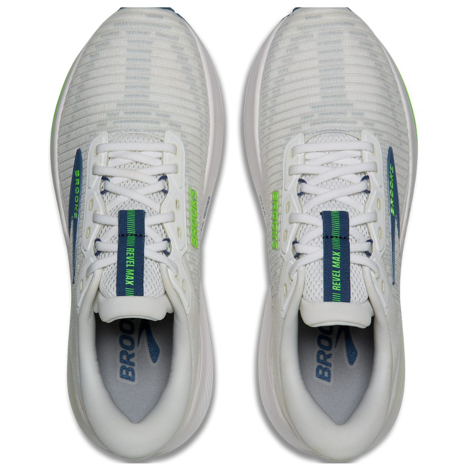 Brooks Men's Revel Max Running Shoes in White/Moonlight/Green Gecko SS26