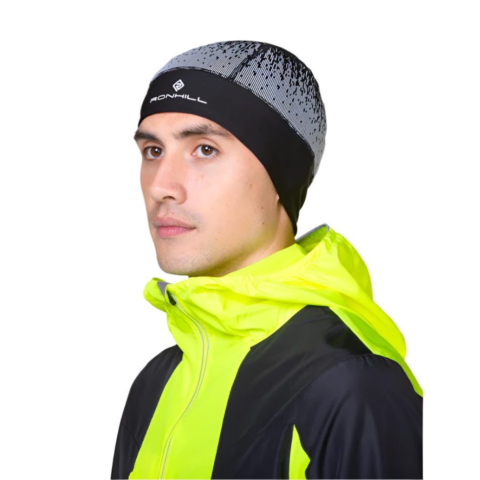 Ronhill Unisex Reflect Beanie in Black/Reflect AW25
