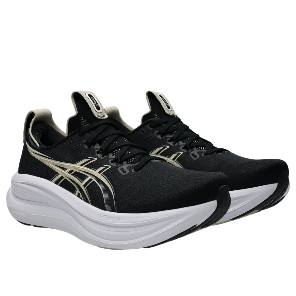 ASICS Men's GEL-NIMBUS 28 Wide Fitting (2E) Running Shoes in Black/Feather Grey AW26
