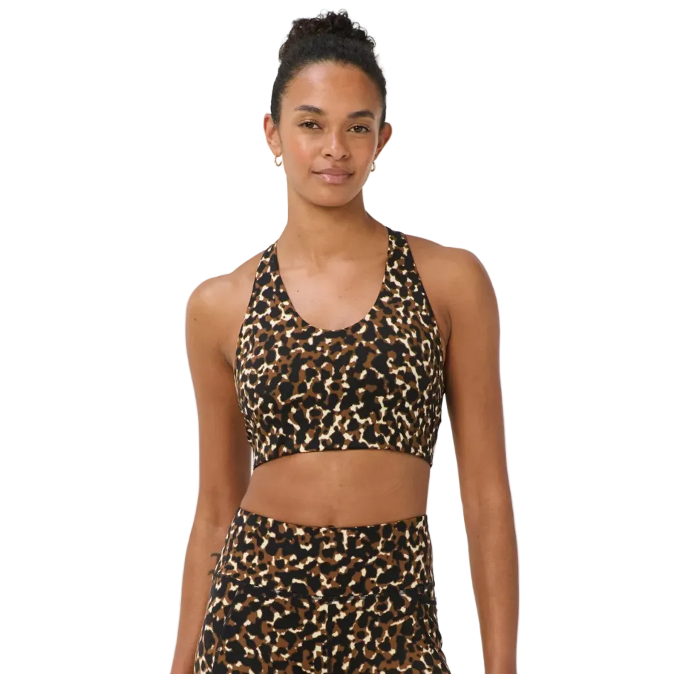 Sweaty Betty Power Racer Bra in Brown Offbeat Animal Print AW26