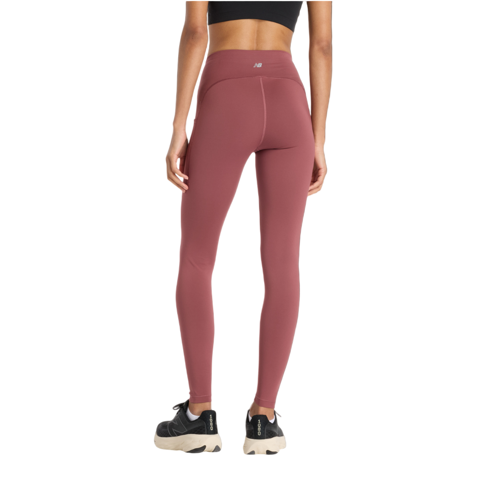 New Balance Women's Sleek Pocket High Rise Legging 27" in Washed Burgundy AW25