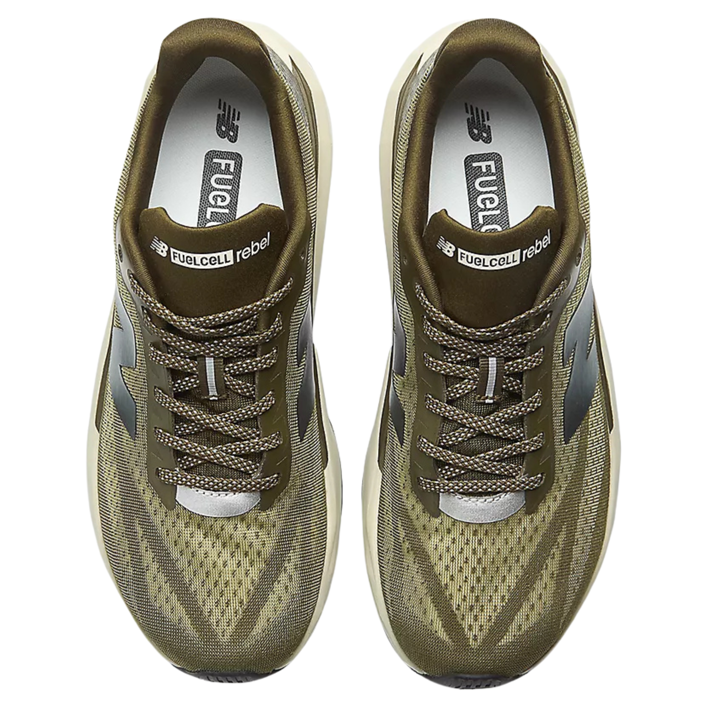 New Balance Men's Fuelcell Rebel v5 High Viz Running Shoes in Woodland/Shipyard/Silver Metallic AW25