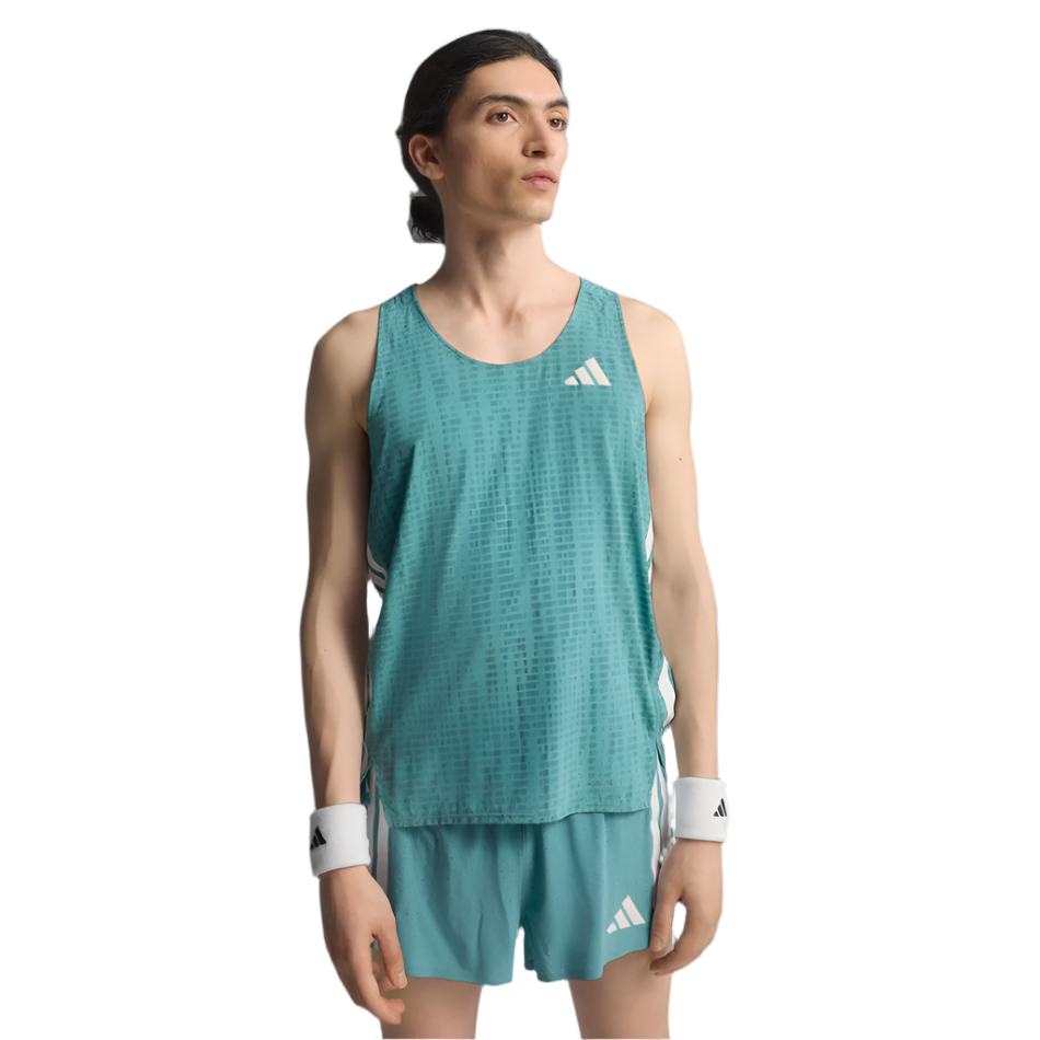 adidas Men's Adizero Running Singlet in Powder Teal/Preloved Teal AW25