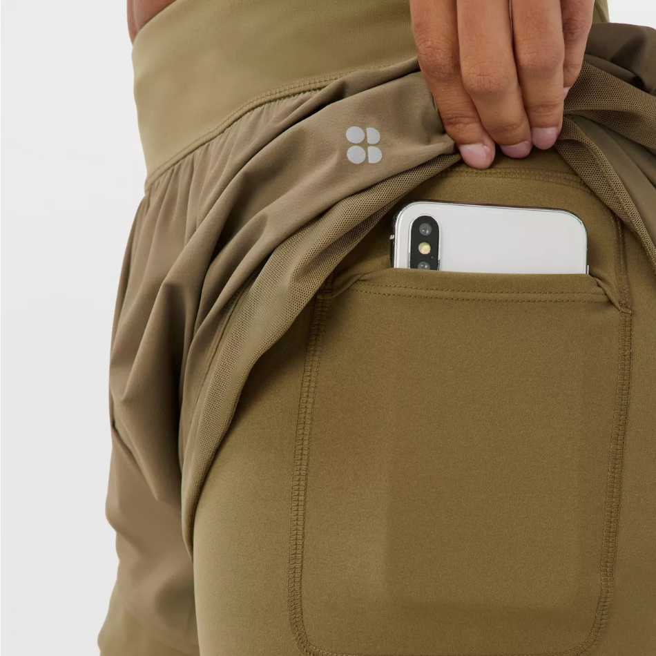 Sweaty Betty Tempo Run Shorts in Khaki Brown AW26