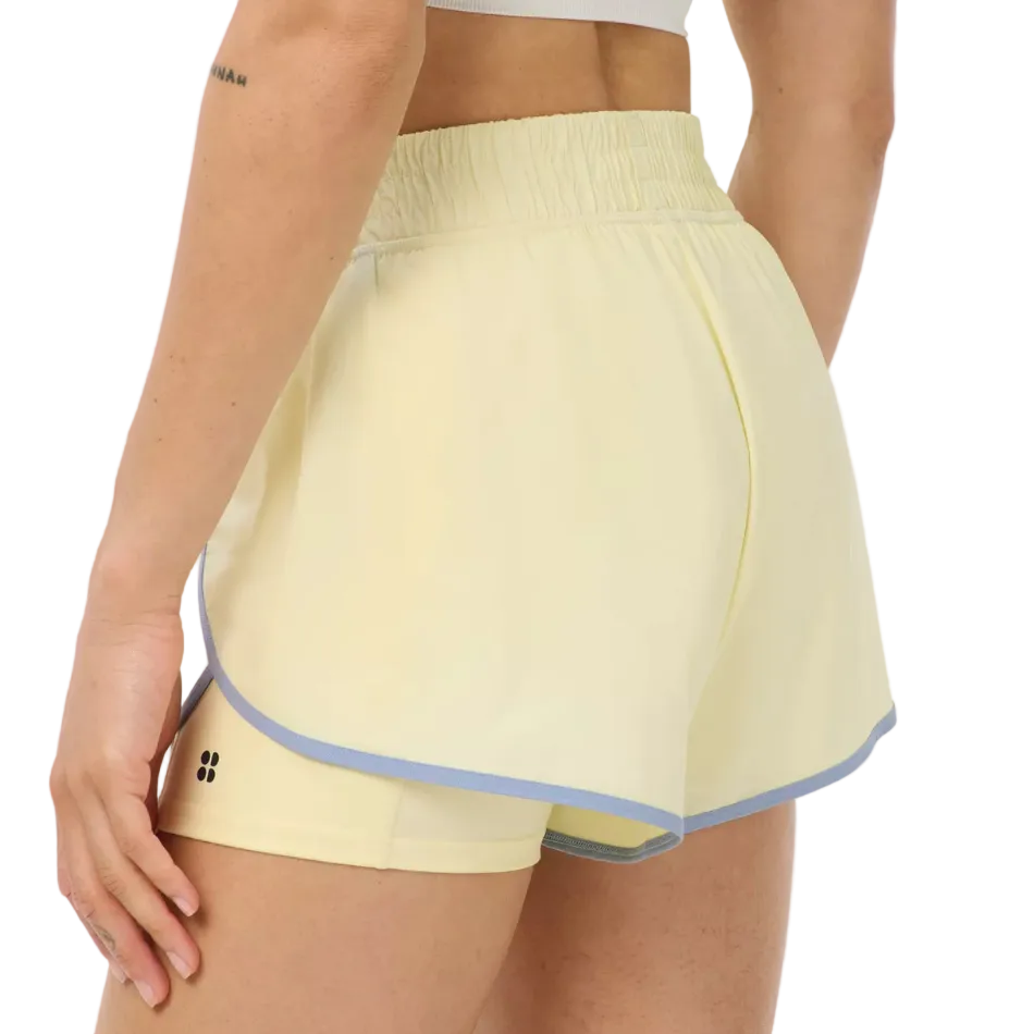 Sweaty Betty Get Set 2 in 1 Multi Train Shorts Contrast Binding in Butterscotch Yellow Laguna Blue AW26