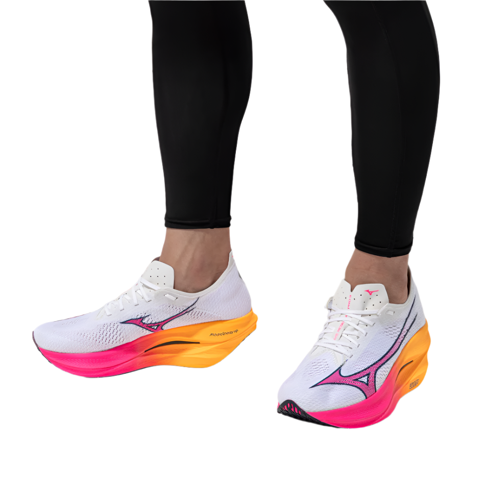 Mizuno Unisex Wave Rebellion Pro 3 Running Shoes in White/Pink Tetra/Tang Orange AW25