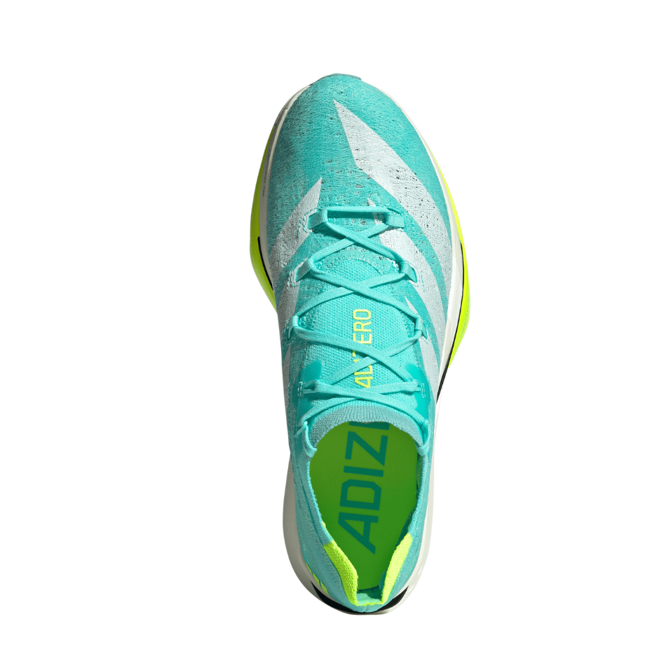 Adidas Unisex Adizero Prime X3 Strung Running Shoes in Flash Aqua/Zero Metalic/Lucid Lemon AW25