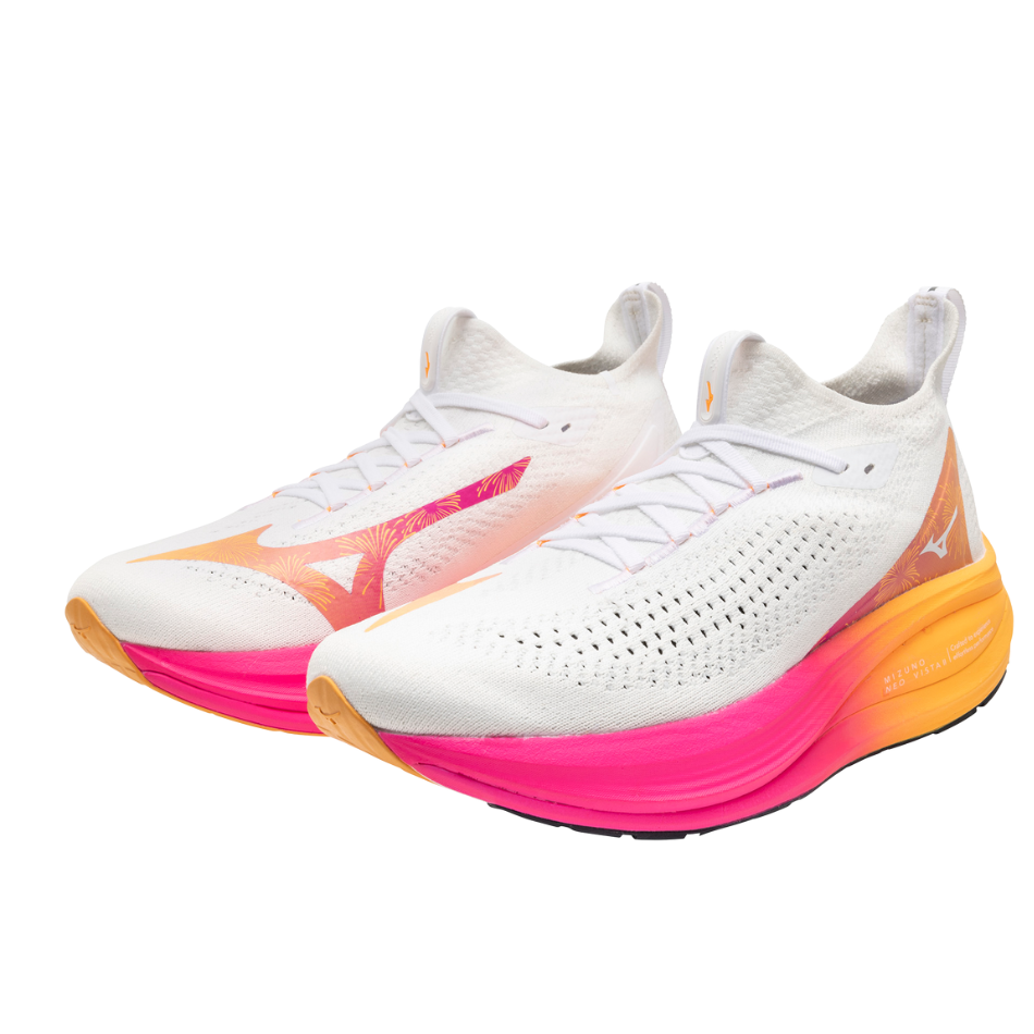 Mizuno Unisex Neo Vista 2 Running Shoes in White/White/Pink Tetra AW25