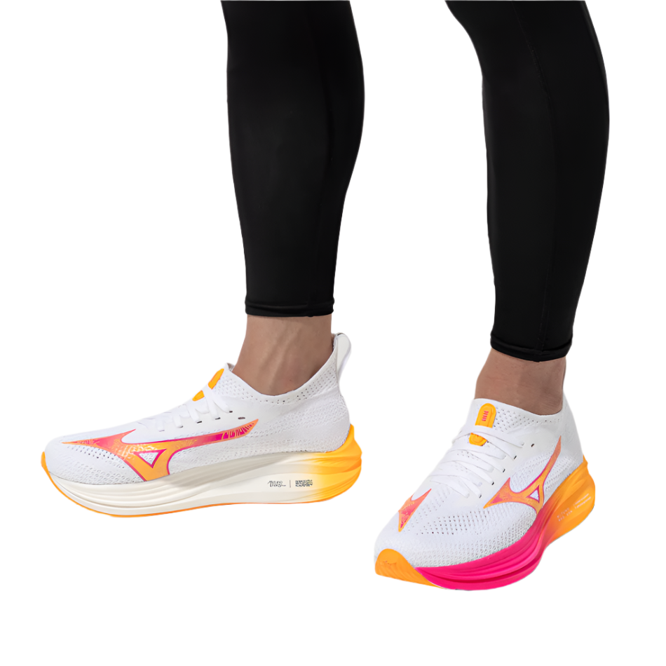 Mizuno Unisex Neo Zen Running Shoes in White/Tang Orange/Pink Tetra AW25