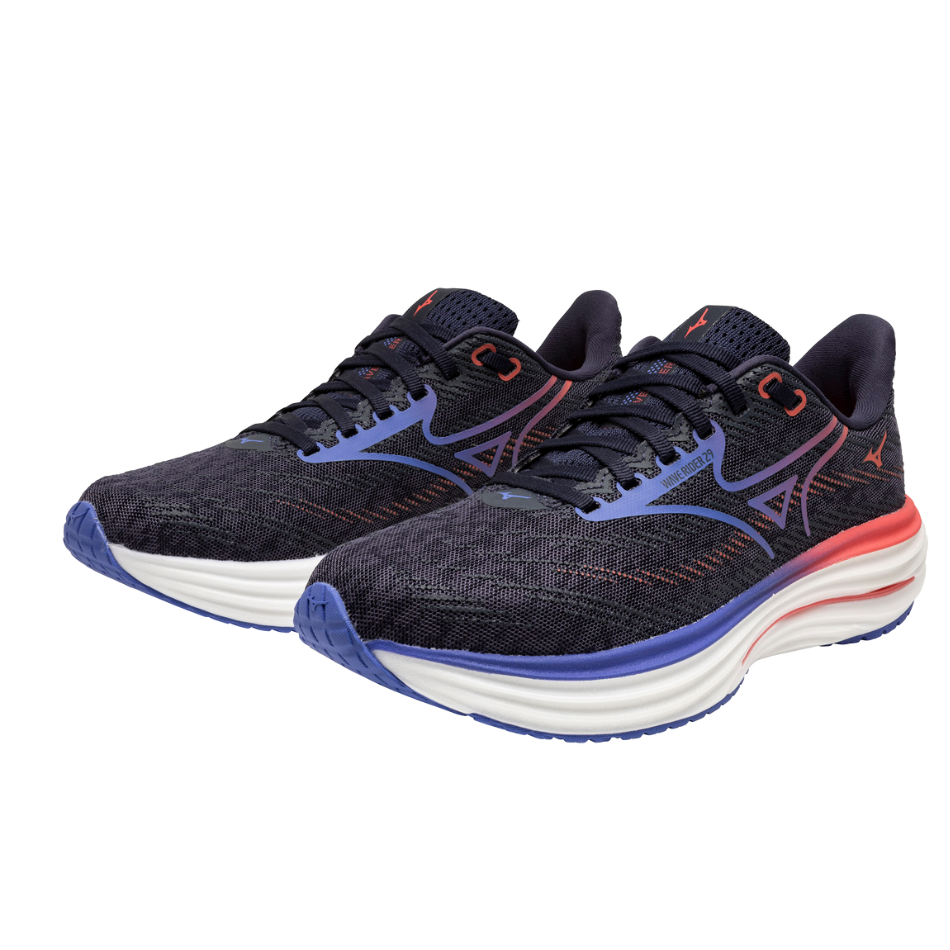 Mizuno Women's Wave Rider 29 Running Shoes in Odyssey Gray/Iris Bloom/Calypso Coral AW25
