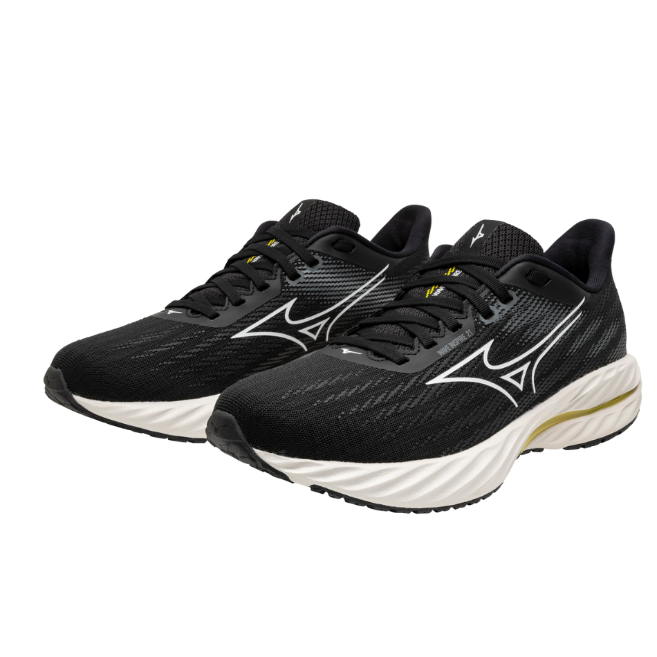 Mizuno Women's Wave Inspire 21 Running Shoes in Black/White/Vibrant Yellow AW25