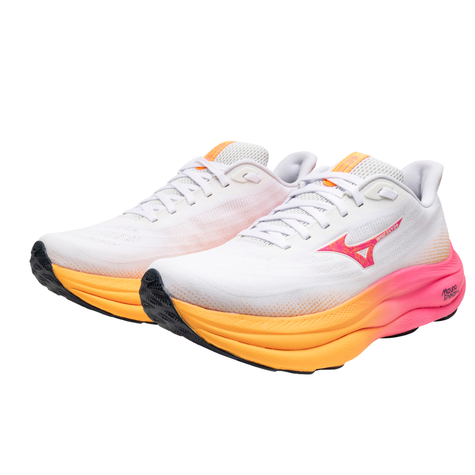 Mizuno Unisex Wave Sky 9 Running Shoes in White/Tang Orange/Pink Tetra AW25