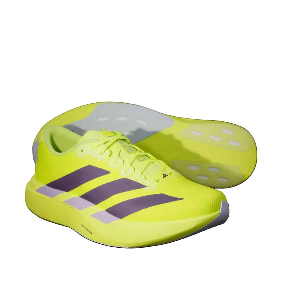 adidas Men's adizero Evo SL Woven Running Shoes in Solar Yellow/Aurora Plum/Powder Plum SS26