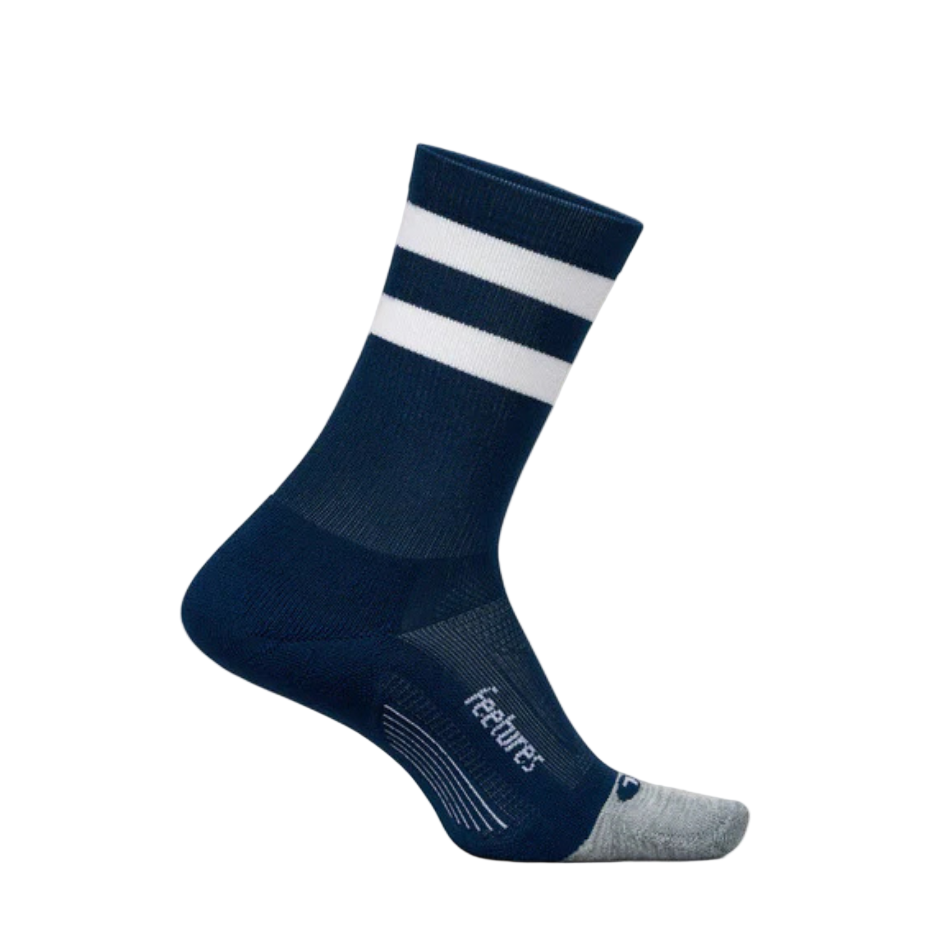 Feetures Unisex Elite Light Cushion Mini Crew High Top Stripe in Navy AW25