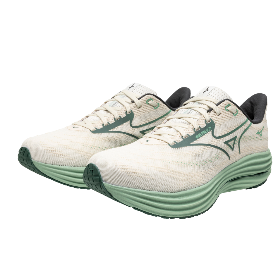 Mizuno Men's Wave Rider 29 Running Shoes in Snow White/Bistro Green/Crème De Menthe AW25