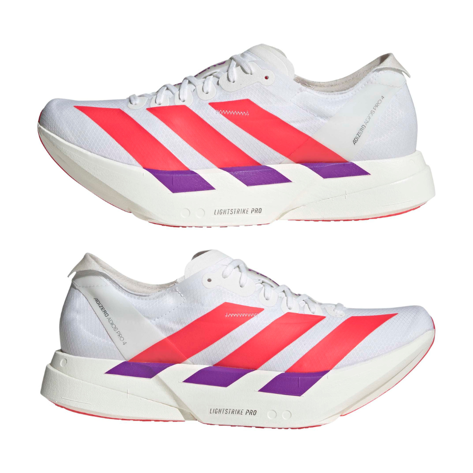adidas Men's Adizero Adios Pro 4 Running Shoes in FTWR White/Lucid Red/Shock Purple AW26
