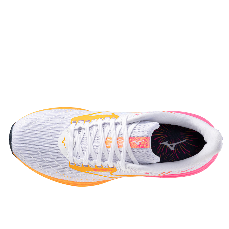 Mizuno Unisex Wave Rider 29 Running Shoes in White/Tang Orange/Pink Tetra AW25