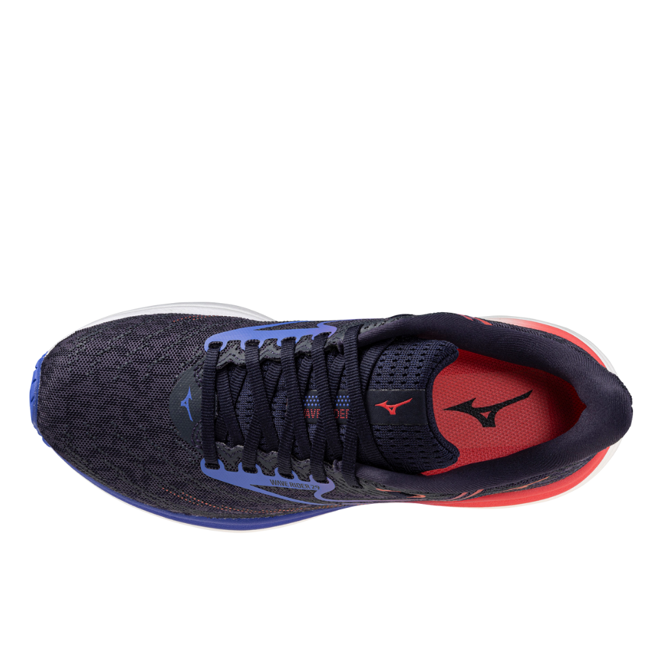 Mizuno Women's Wave Rider 29 Running Shoes in Odyssey Gray/Iris Bloom/Calypso Coral AW25