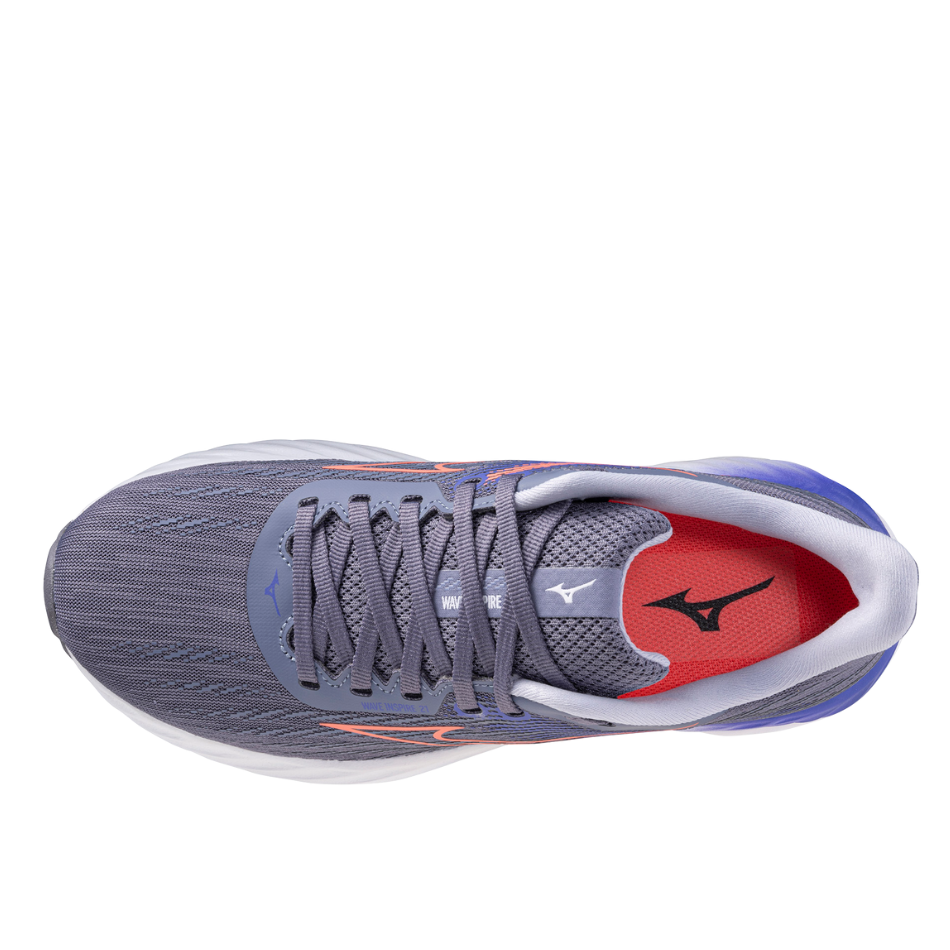 Mizuno Women's Wave Inspire 21 Running Shoes in Blue Granite/Striking Coral/Iris Bloom AW25