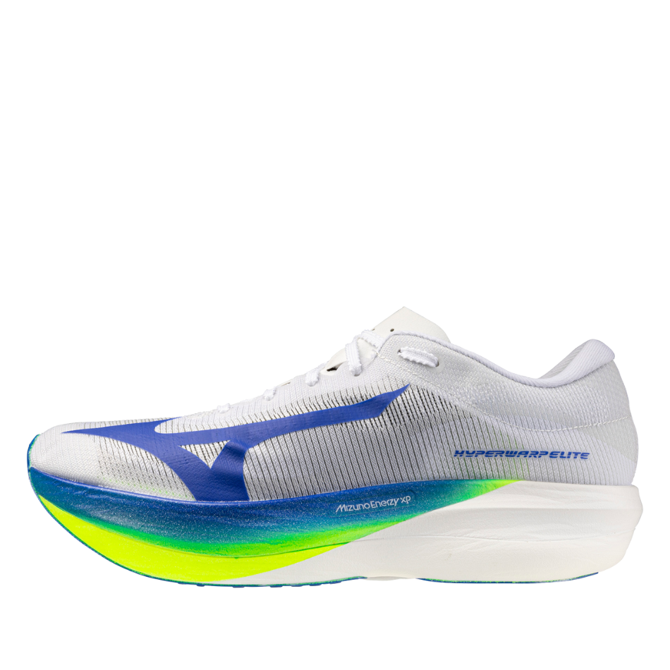 Mizuno Unisex Hyperwarp Elite Running Shoes in White/Lightening Yellow/Dazzling Blue SS26