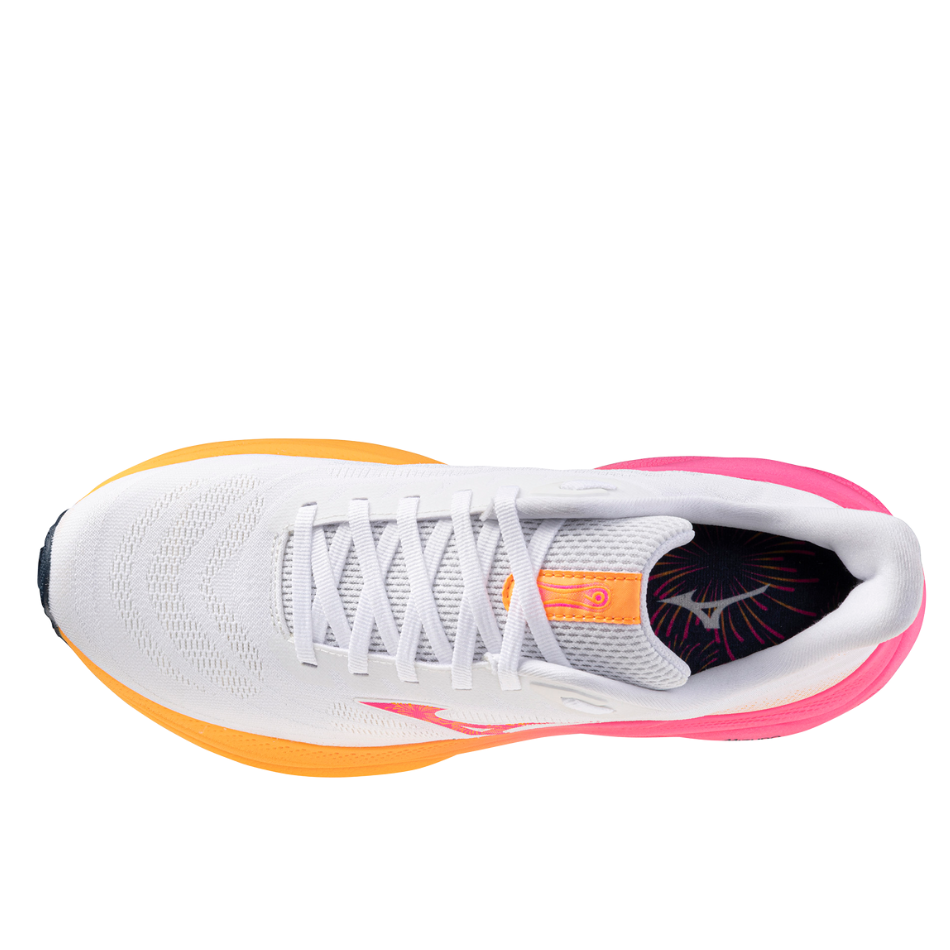 Mizuno Unisex Wave Sky 9 Running Shoes in White/Tang Orange/Pink Tetra AW25