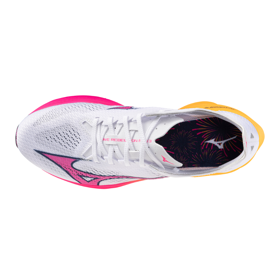Mizuno Unisex Wave Rebellion Pro 3 Running Shoes in White/Pink Tetra/Tang Orange AW25
