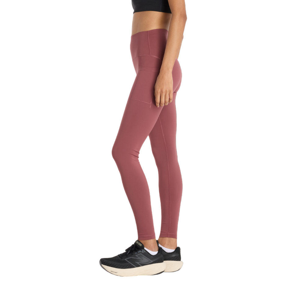 New Balance Women's Sleek Pocket High Rise Legging 27" in Washed Burgundy AW25