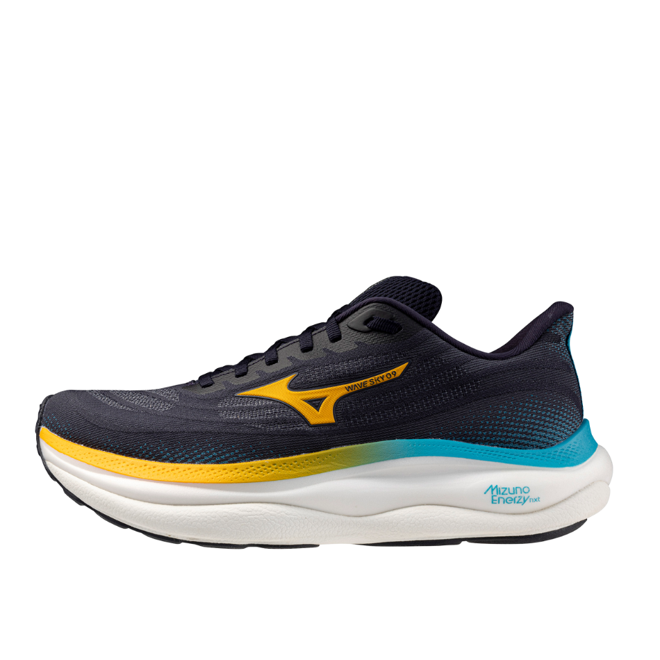 Mizuno Men's Wave Sky 9 Running Shoes in Baritone Blue/Citrus/Capri Breeze AW25