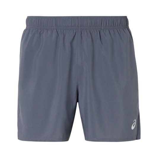 Up & Running ASICS Men's Core 5-inch running shorts in carrier grey with reflective logo and breathable side panels.